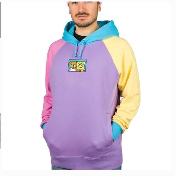 Teddy Fresh X SpongeBob SquarePants sweatshirt colorblock hoodie sz L - Picture 2 of 13